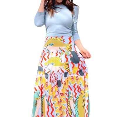 Eva Franco Fish Midi Tiered Skirt In Yellow