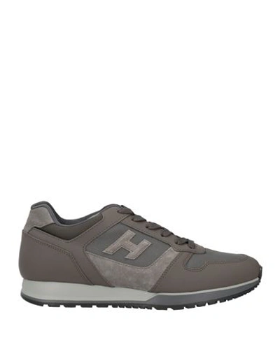 Hogan Man Sneakers Khaki Size 8.5 Soft Leather, Textile Fibers In Beige