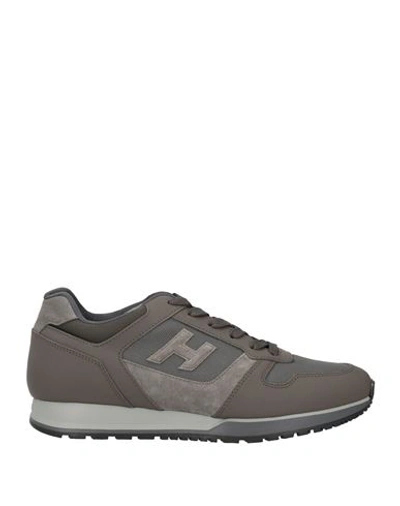 Hogan Man Sneakers Khaki Size 7 Soft Leather, Textile Fibers In Beige