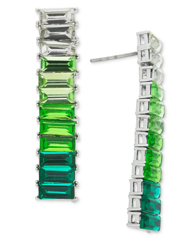 On 34th Silver-tone Baguette Crystal Linear Drop Earrings, Created For Macy's In Green