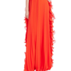 Badgley Mischka Pleated Strapless Dress With Side Ruffles In Orange