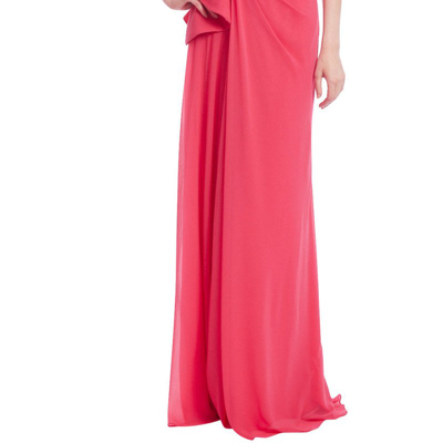 Badgley Mischka One-shoulder Pleated Leaf Evening Gown In Pink