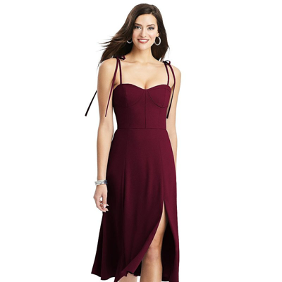 Dessy Collection Bustier Crepe Midi Dress With Adjustable Bow Straps In Red