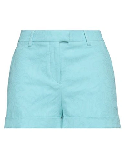 Etro Woman Shorts & Bermuda Shorts Sky Blue Size 8 Cotton, Viscose, Polyamide, Elastane