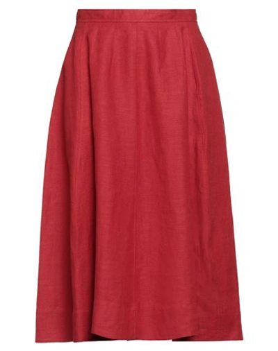 Chloé Woman Midi Skirt Brick Red Size 4 Linen