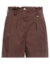 DX COLLECTION DX COLLECTION WOMAN SHORTS & BERMUDA SHORTS DARK BROWN SIZE S COTTON, ELASTANE