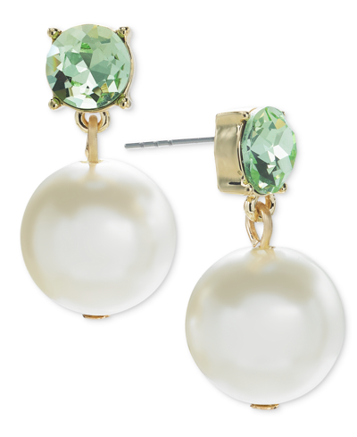 On 34th Color Crystal & Imitation Pearl Drop Earrings, Created For Macy's In Green