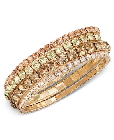 On 34th Gold-tone 4-pc. Set Color Crystal Stretch Bracelets, Created For Macy's In Neutral