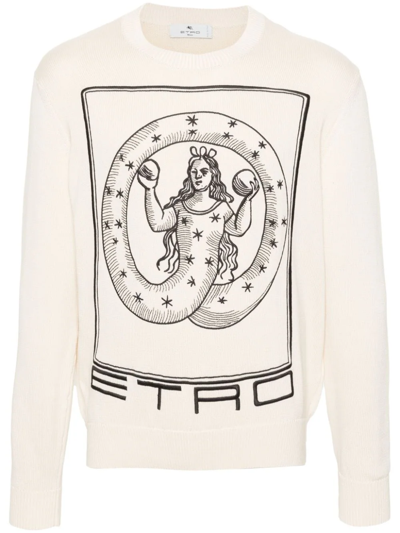 Etro Pullover Con Ricamo In White