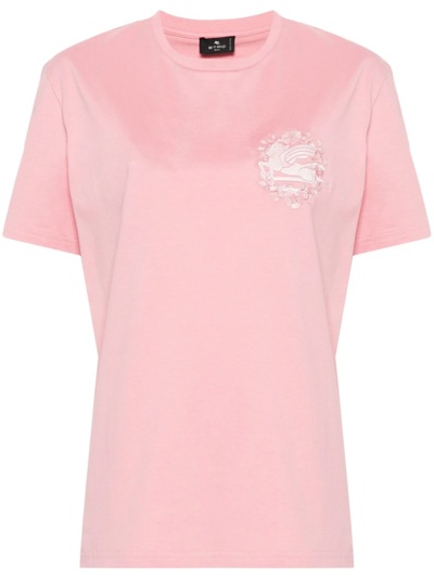 Etro Pegaso-motif Cotton T-shirt In Pink