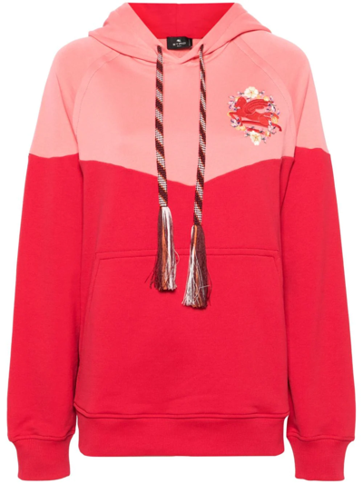 Etro Logo-embroidered Cotton Hoodie In Red