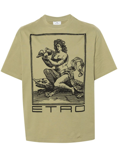 Etro T-shirt Stampa Logo In Green