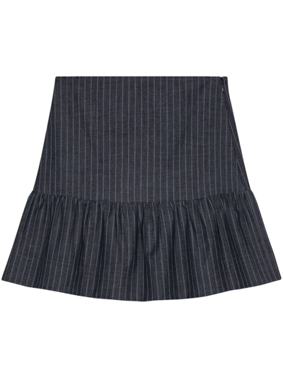 Ganni Striped Ruffled Miniskirt In Grey