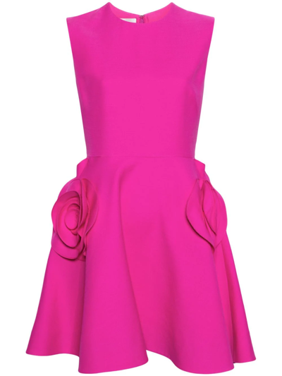 Valentino Crepe Couture Fit-and-flare Mini Dress With Rosette Details In Fucsia