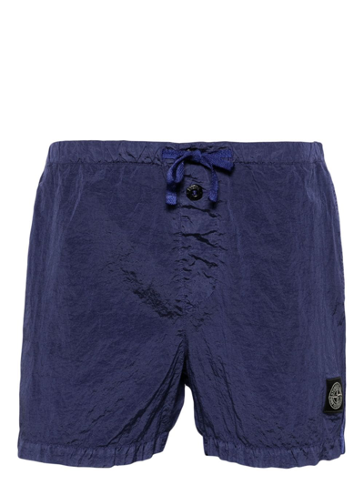 Stone Island Shorts Da Mare Con Logo In Blue