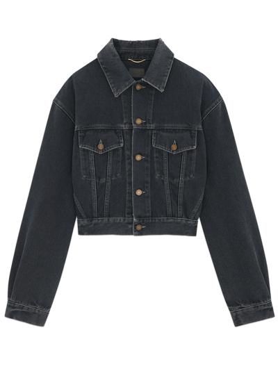 Saint Laurent 80's Jacket In Dark Blue Black Denim