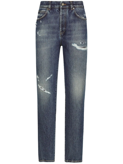 Dolce & Gabbana Jeans In Denim Con Rotture In Blue