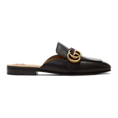 Gucci Black Gg Princetown Slippers In Black Leather