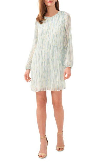 Halogen Abstract Print Release Pleat Long Sleeve Minidress In Fresh Mint Green