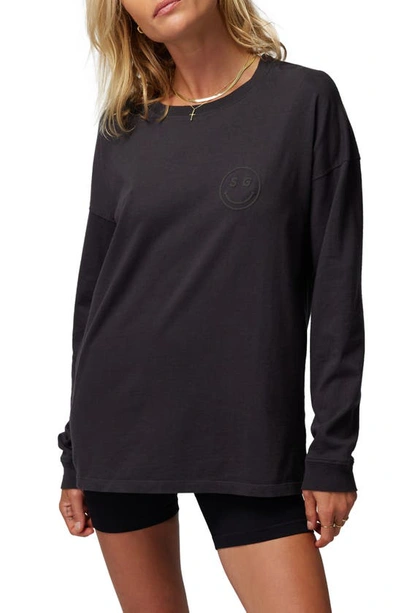 Spiritual Gangster Smiley Denver Long Sleeve Cotton Graphic T-shirt In Vintage Black