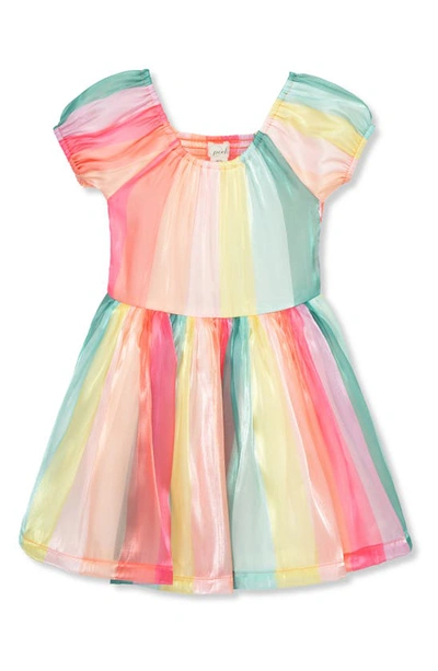 PEEK AREN'T YOU CURIOUS KIDS' RAINBOW STRIPE PUFF SLEEVE DRESS