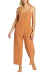 Billabong Pacific Time Cotton Gauze Jumpsuit In Toffee
