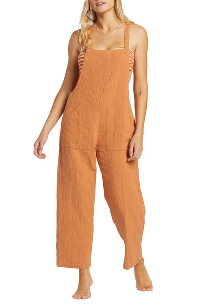 Billabong Pacific Time Cotton Gauze Jumpsuit In Toffee