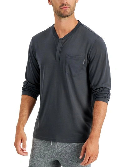 Alfani Mens 1/4 Zip Pocket Henley Shirt In Grey