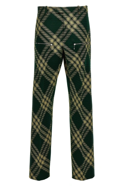 Burberry Check Wool Trousers In Green