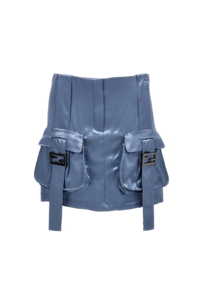 Fendi Women Satin Miniskirt In Blue