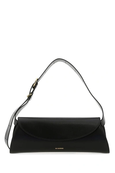 Jil Sander Woman Black Leather Cannolo Grande Shoulder Bag