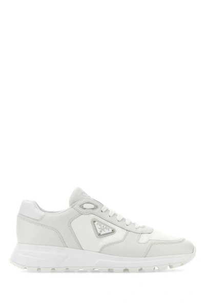 Prada Man White Re-nylon And Leather Trainers