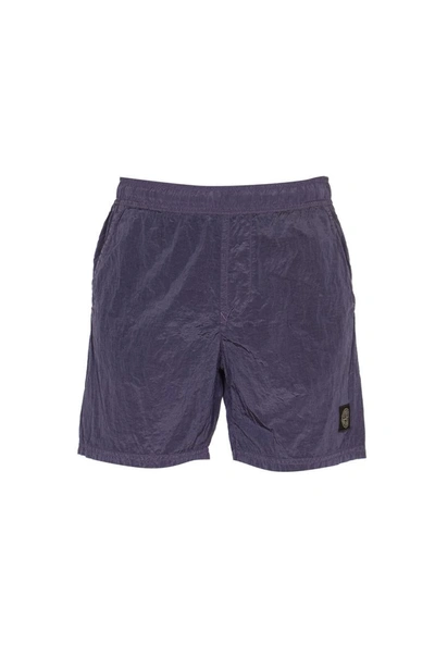Stone Island Logo Patch Swimming Shorts In Lavender