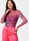 Bebe Printed Ruched Bodysuit In Aquarelle Floral Print