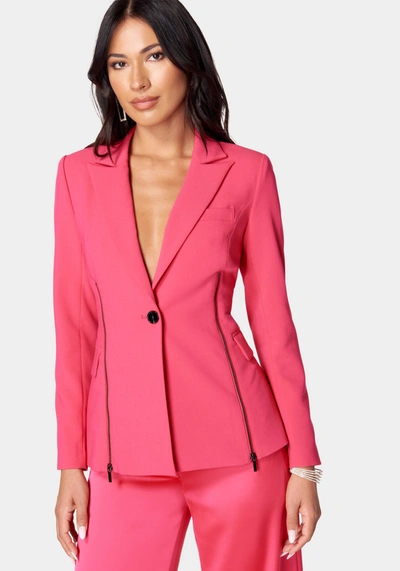 Bebe Satin Zipper Godet Tailored Jacket In Raspberry Sorbet