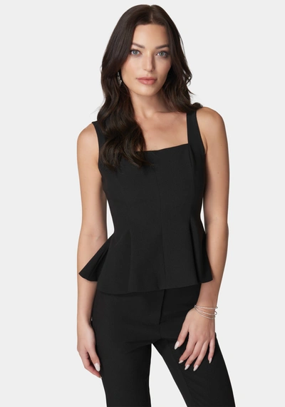 Bebe Thin Strap Peplum Top In Black