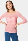 BEBE RUCHED BUST LONG SLEEVE SWEATER
