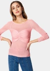 Bebe Ruched Bust Long Sleeve Sweater In Peony