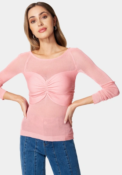 Bebe Ruched Bust Long Sleeve Sweater In Peony
