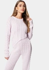 BEBE ASYMMETRIC CABLE KNIT SWEATER