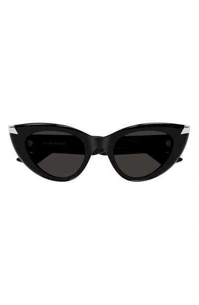 Alexander Mcqueen Sleek Acetate Cat-eye Sunglasses In Shiny Solid Black