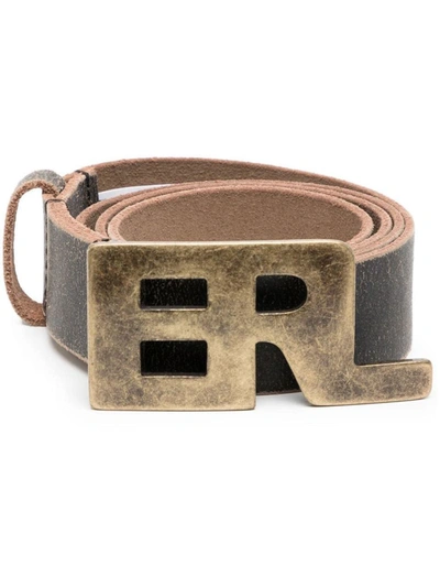 Erl Logo-buckle Cracked Leather Belt In 1 Black