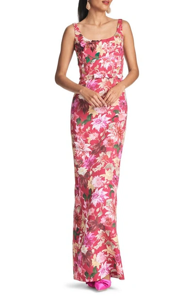 Sachin & Babi Lana Sleeveless Floral-print Column Gown In Deep Pink Dahlia