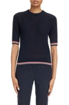 THOM BROWNE STRIPE RIB COTTON & SILK SWEATER