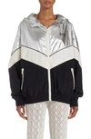 Golden Goose Star Patchwork Windbreaker Nylon Jacket In Silver/ Dark Papyrus/ Black