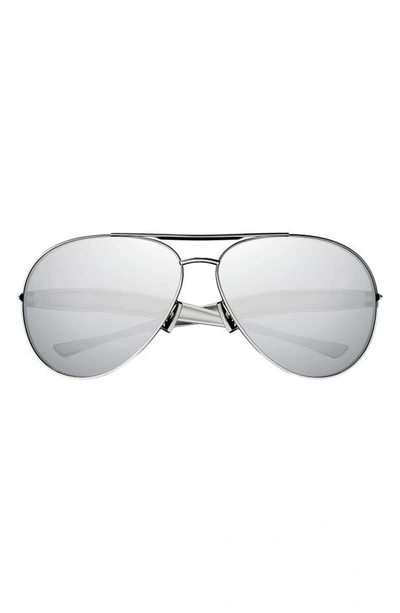 Bottega Veneta Curved Metal Aviator Sunglasses In Silver/silver Mirrored Solid