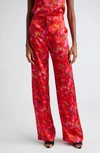 L AGENCE LUVVY BUTTERFLY PRINT SILK STRAIGHT LEG TROUSERS