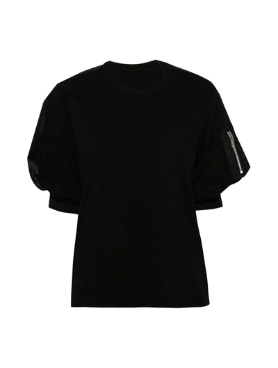 Sacai Nylon Twill X Cotton Jersey T-shirt In Black