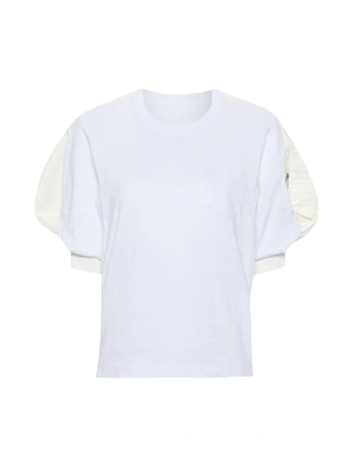 Sacai Nylon Twill X Cotton Jersey T-shirt In White