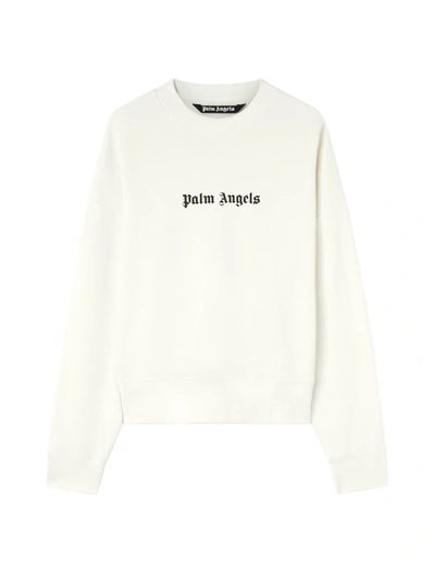 Palm Angels Logo-print Cotton-jersey Sweatshirt In White